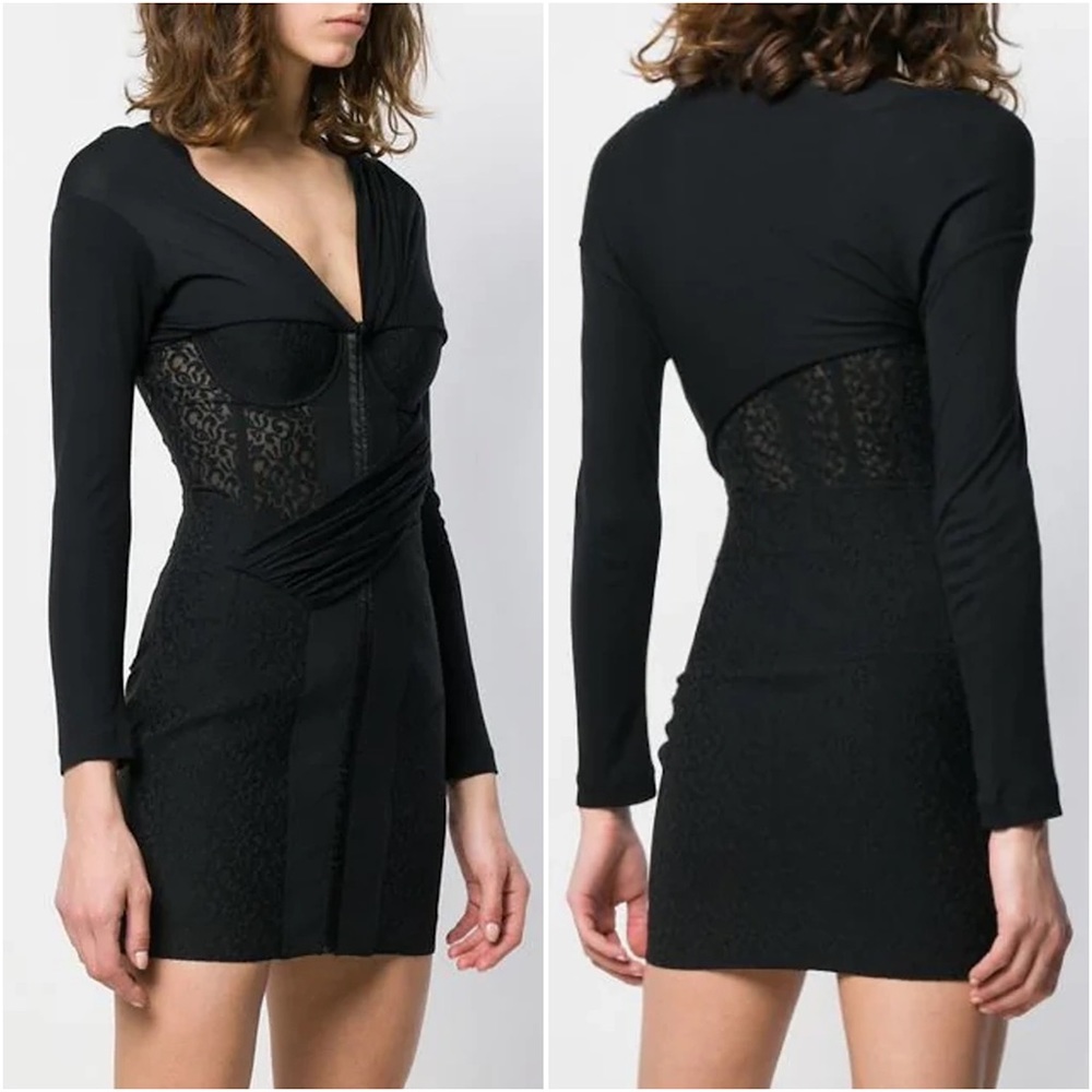 NWT Alexander Wang Black Draped Lace And Modal-Jersey Mini 6 $1,250